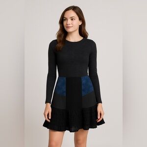 Gypsy Circus Patchwork Ruffle Skirt Whimsygoth Boho Black Blue Size S